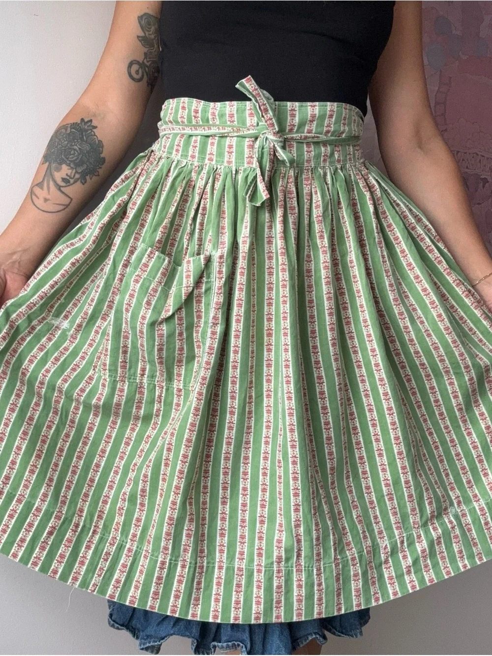 Vintage Cottagecore Floral Stripe Half Apron Prairie Farmhouse